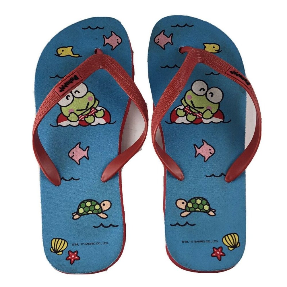 SOLD KEROPPI Blue/Red Unisex Flip Flops Size Large